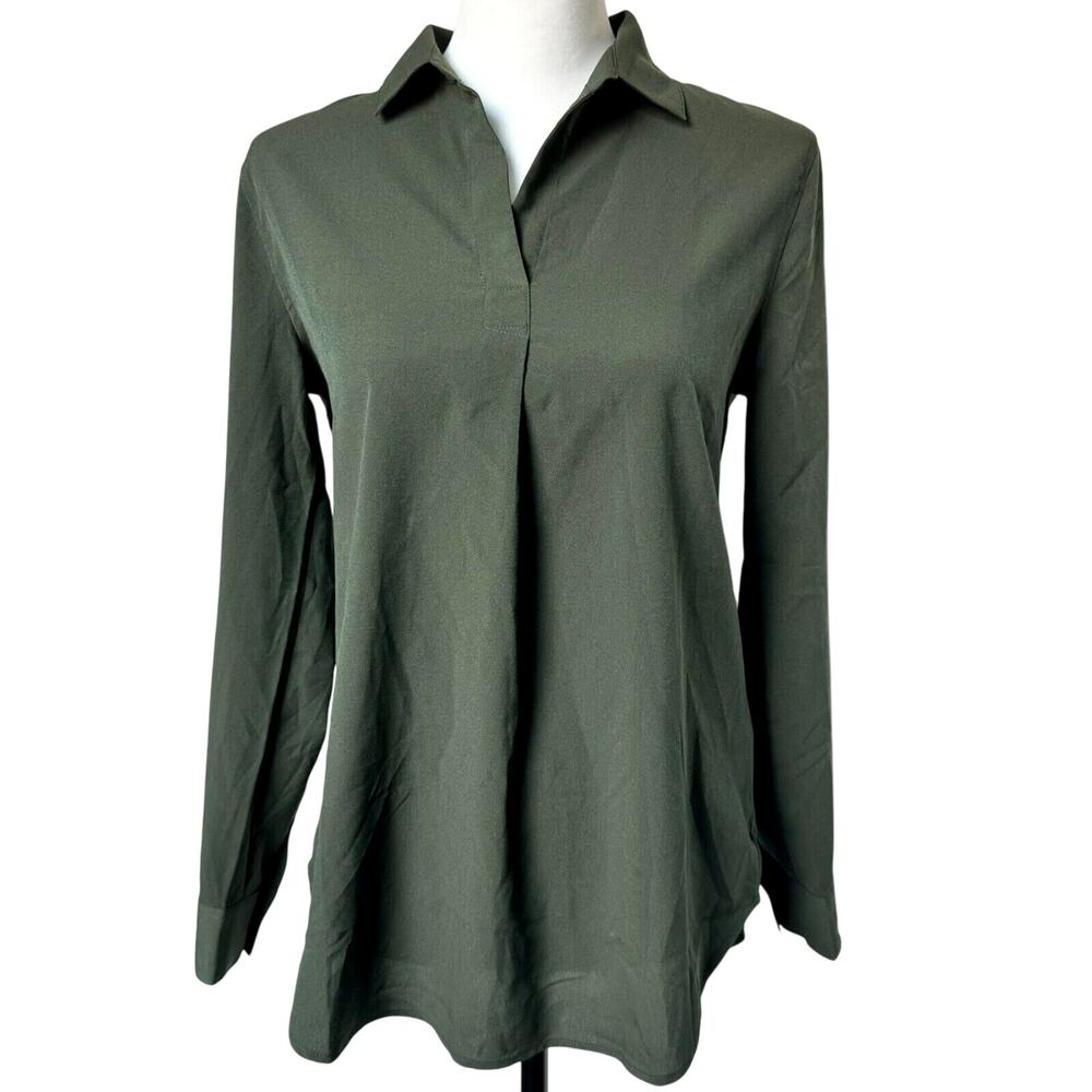 BANANA REPUBLIC NWT Women's XS Green Silky Long Sleeve Tunic Shirt Back Buttons